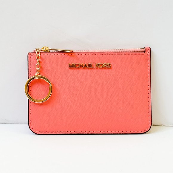 Michael Kors Jet Set Travel Small Coin Pouch ID Key Holder Wallet Grapefruit - Picture 1 of 11